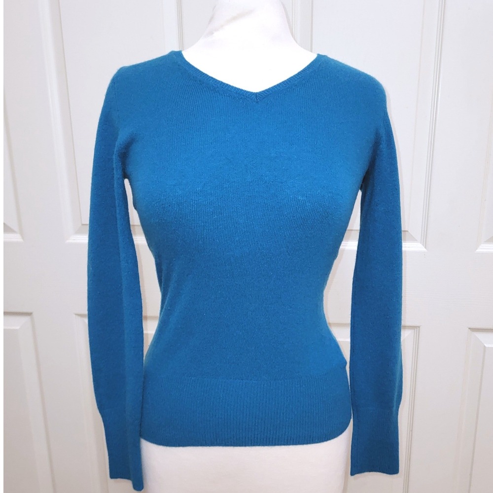Apt. 9 100% Cashmere Caribbean Turquoise Blue Preppy Long Sleeve Sweater S